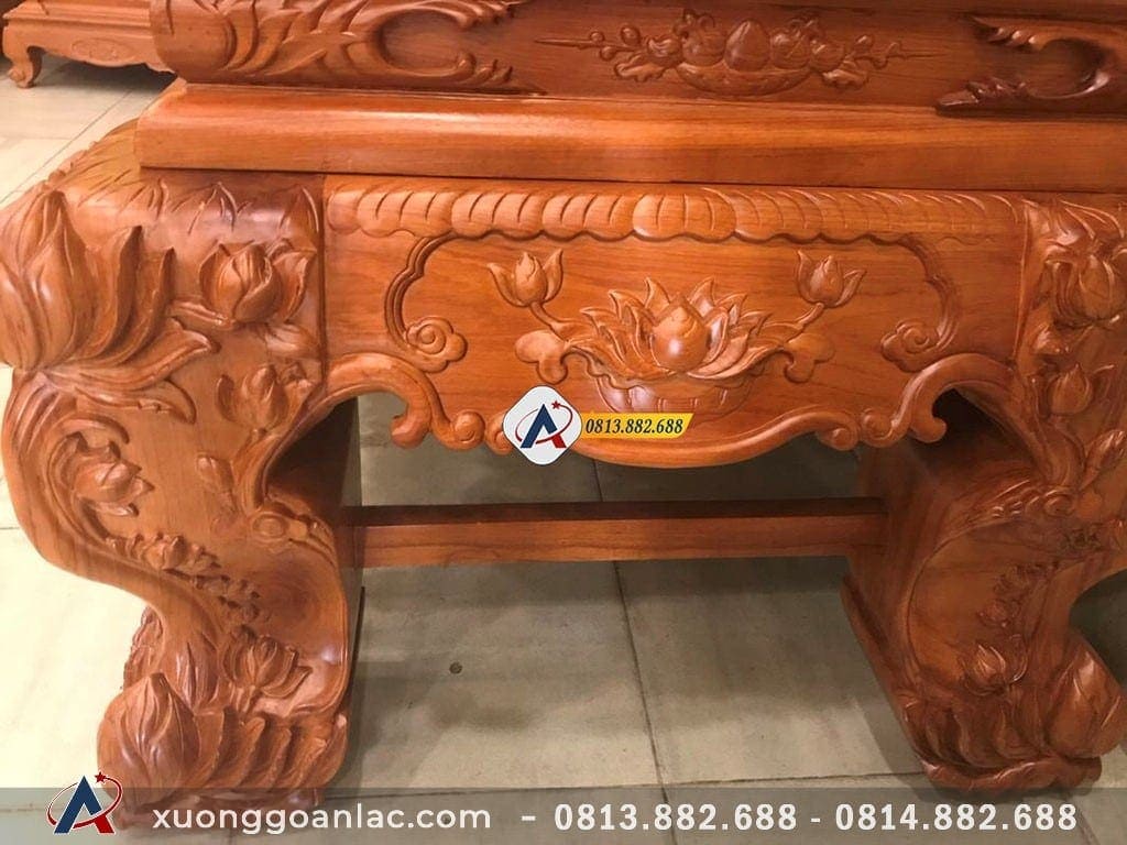 Sập thờ hoa sen gỗ gõ đỏ chân 24cm 32 Mặt hồi cảu sập thờ hoa sen