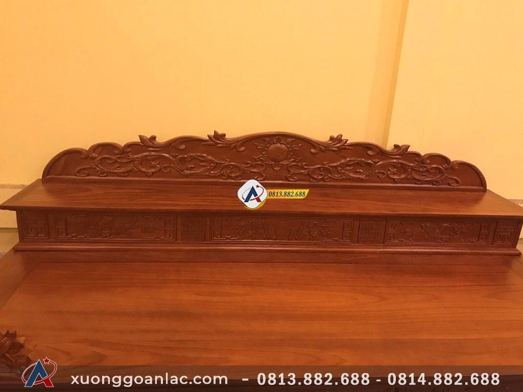 Sập thờ hoa sen gỗ gõ đỏ chân 24cm 27 Mặt sập thờ nhìn từ phía trước rộng