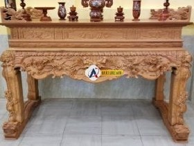Sập thờ tứ linh gỗ gõ đỏ chân 16