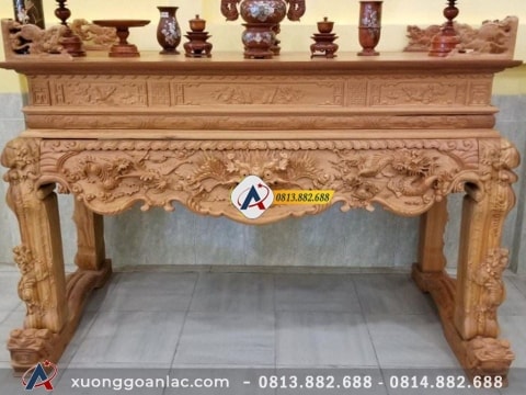 Sập thờ tứ linh gỗ gõ đỏ chân 16
