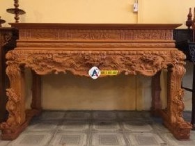 mặt trước sập thờ gỗ gõ đỏ chân 16cm