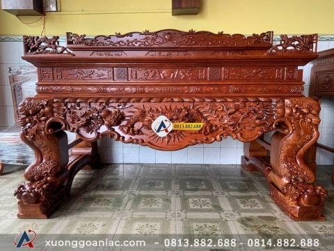 Sập thờ tứ linh gỗ gõ đỏ chân 26cm
