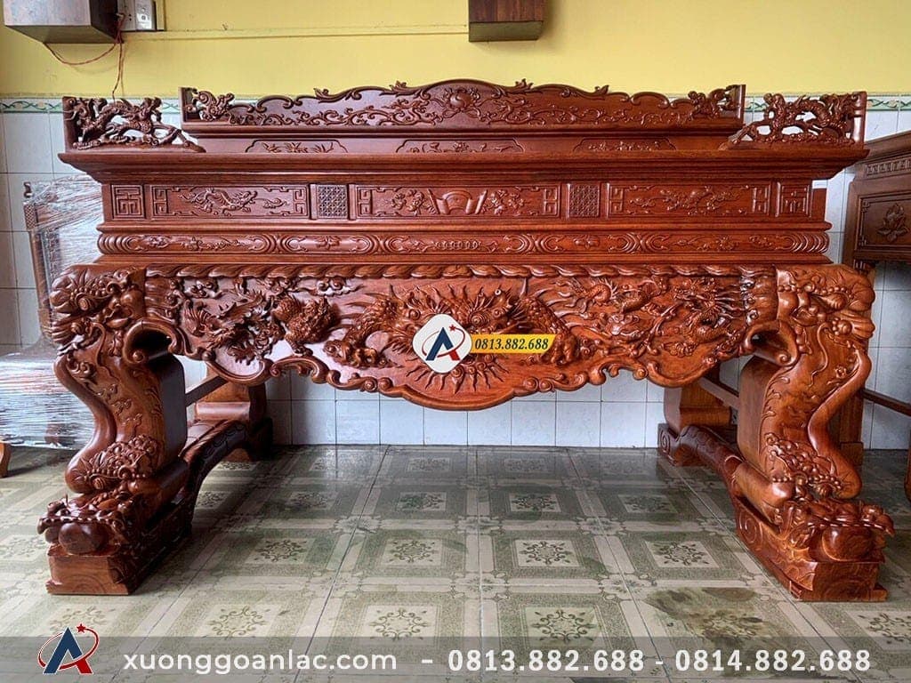 Sập thờ tứ linh gỗ gõ đỏ chân 26cm 22 Sập thờ tứ linh gỗ gõ đỏ chân 26cm