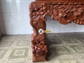 Sập thờ tứ linh gỗ gõ đỏ chân 26cm 21 Mặt trước chân sập thờ