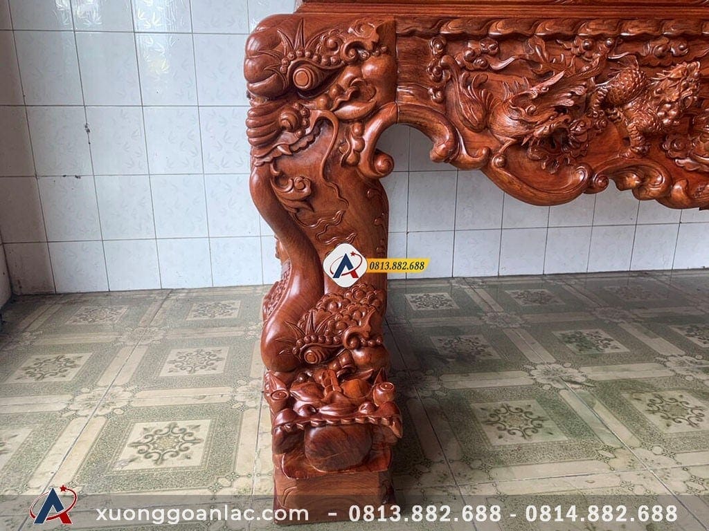 Sập thờ tứ linh gỗ gõ đỏ chân 26cm 32 Mặt trước chân sập thờ