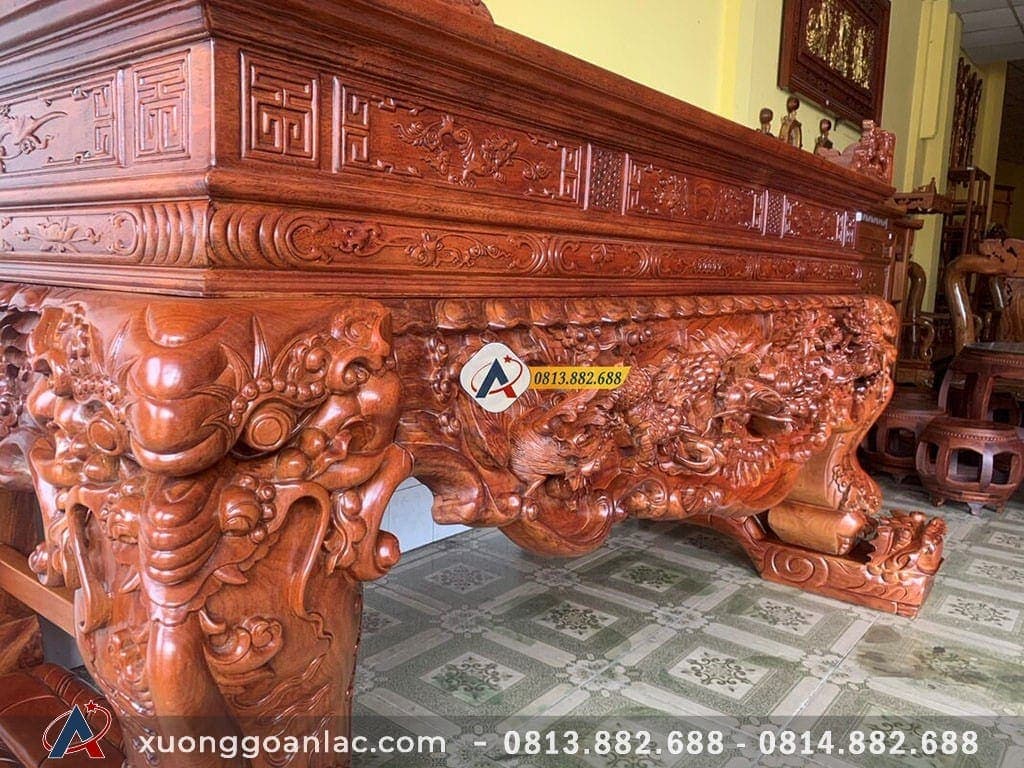 Sập thờ tứ linh gỗ gõ đỏ chân 26cm 23 mặt phải của sập thờ tứ linh gỗ gõ đỏ chân 26cm