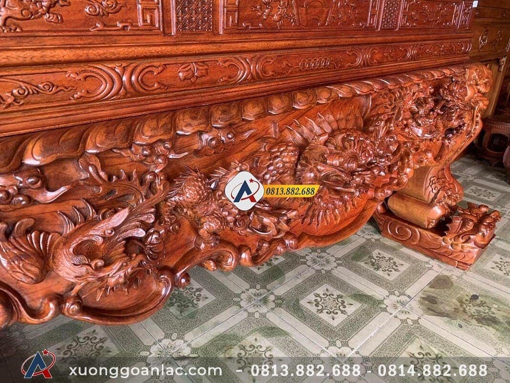 Sập thờ tứ linh gỗ gõ đỏ chân 26cm 25 Dạ mặt trước của sập thờ tứ linh gỗ gõ đỏ chân 26cm