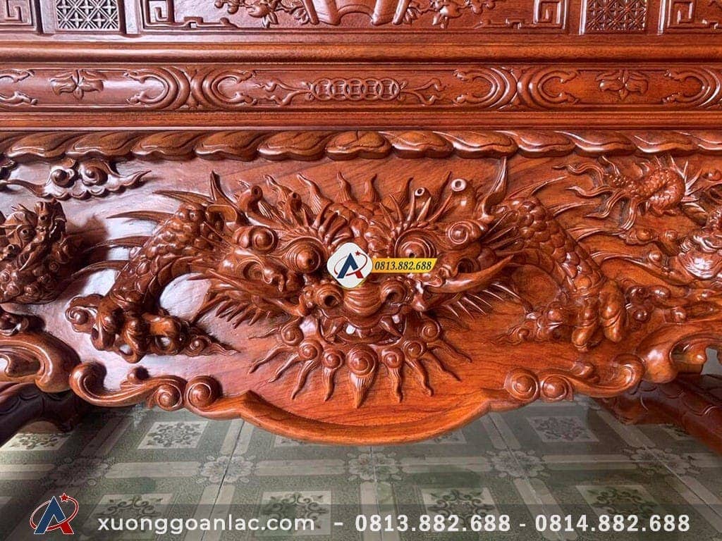 Sập thờ tứ linh gỗ gõ đỏ chân 26cm 24 Cân cảnh trung tâm dạ mặt trước