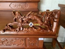 Sập thờ tứ linh gỗ gõ đỏ chân 26cm 17 yếm mặt bàn thờ điêu khắc họa tiết rồng