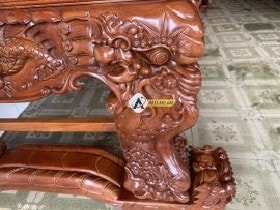 Sập thờ tứ linh gỗ gõ đỏ chân 26cm 18 Chân sập thờ được chạm khắc thủ công