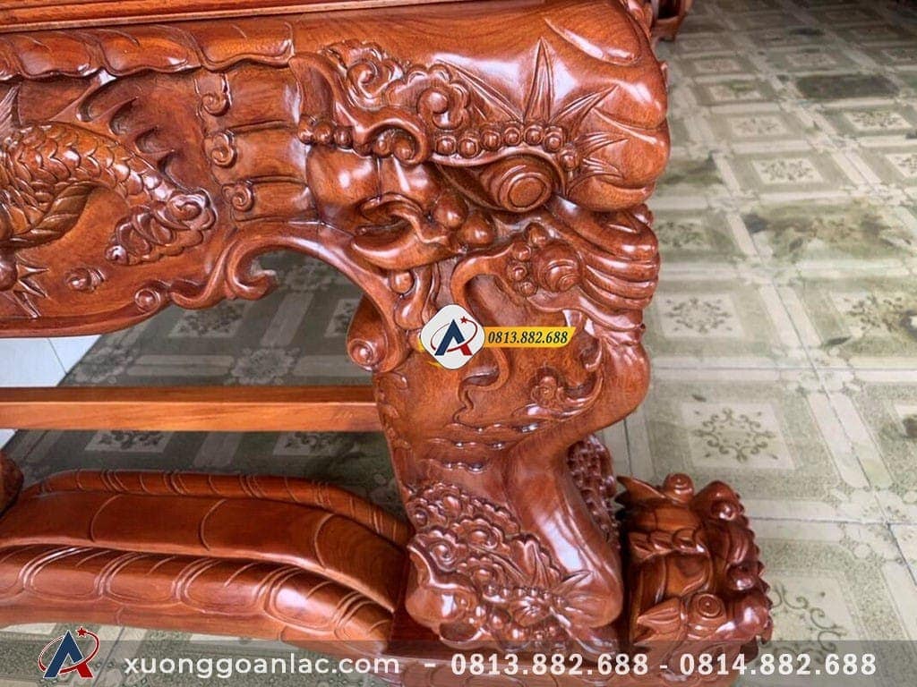 Sập thờ tứ linh gỗ gõ đỏ chân 26cm 30 Chân sập thờ được chạm khắc thủ công