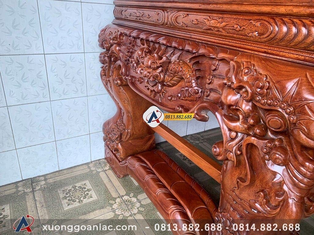 Sập thờ tứ linh gỗ gõ đỏ chân 26cm 29 mặt bên phải của sập thờ