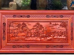 Tranh vinh quy bái tổ gỗ hương đỏ