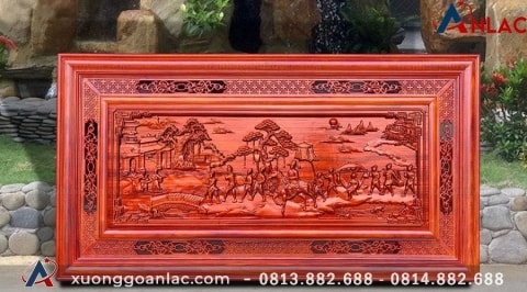 Tranh vinh quy bái tổ gỗ hương đỏ