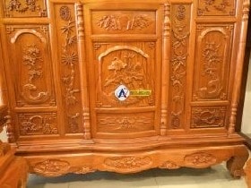Tủ thờ hoa sen gỗ gõ đỏ cao cấp 9 Chất liệu gỗ gõ đỏ cao cấp, hoàn thiện sươn PU