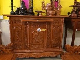 Tủ thờ hoa sen gỗ gõ đỏ cao cấp 10 Tủ thờ có ngăn kéo để bầy đồ thắp hương
