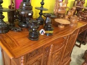Tủ thờ hoa sen gỗ gõ đỏ cao cấp 13 Mặt bàn thờ dày 2cm