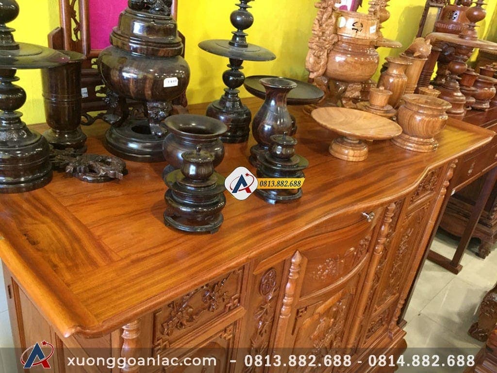 Tủ thờ hoa sen gỗ gõ đỏ cao cấp 20 Mặt bàn thờ dày 2cm