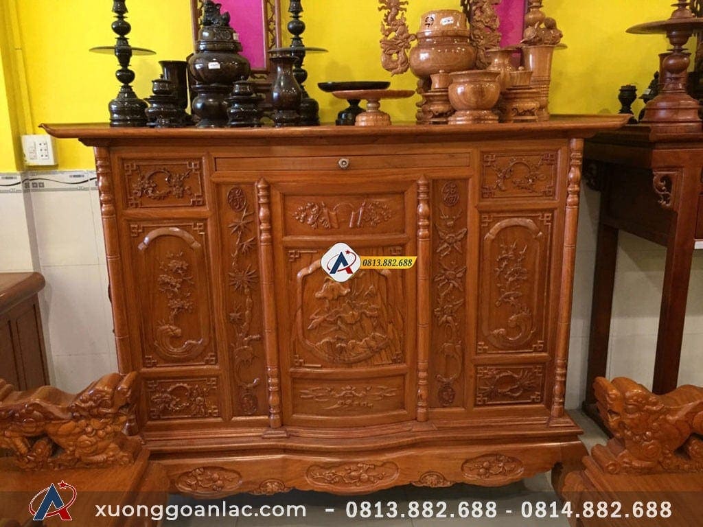 Tủ thờ hoa sen gỗ gõ đỏ cao cấp 14 Tủ thờ hoa sen gỗ gõ đỏ cao cấp