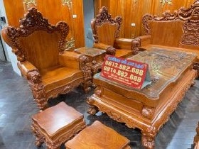 Bộ Bàn Ghế Hoàng Gia Nguyên Khối Gỗ Hương Đá Siêu Víp
