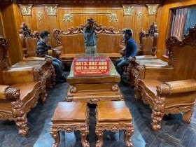 Bộ Bàn Ghế Hoàng Gia Nguyên Khối Gỗ Hương Đá Nguyên Khối