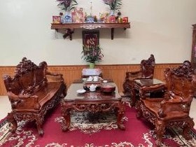 Bộ Bàn Ghế Luois Hương Thơm gồm 6 món Đục Chạm Tay 100% từ chương đến yếm