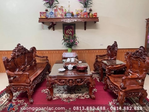 Bộ Bàn Ghế Luois Hương Thơm gồm 6 món Đục Chạm Tay 100% từ chương đến yếm