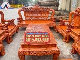 Ghế dài bộ nghê đỉnh phượng được chạm trổ tinh tế