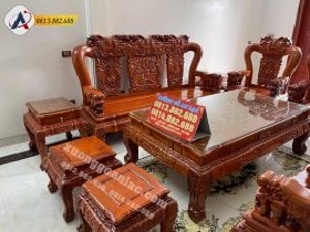Đoản dài Bộ Bàn Ghế Quốc Voi Tay 14 Gỗ Hương Đá gồm 10 món