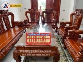 2 ghế đơn Bộ Bàn Ghế Quốc Voi Tay 14 Gỗ Hương Đá gồm 10 món