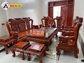 Bộ Bàn Ghế Quốc Voi Tay 14 Gỗ Hương Đá gồm 10 món