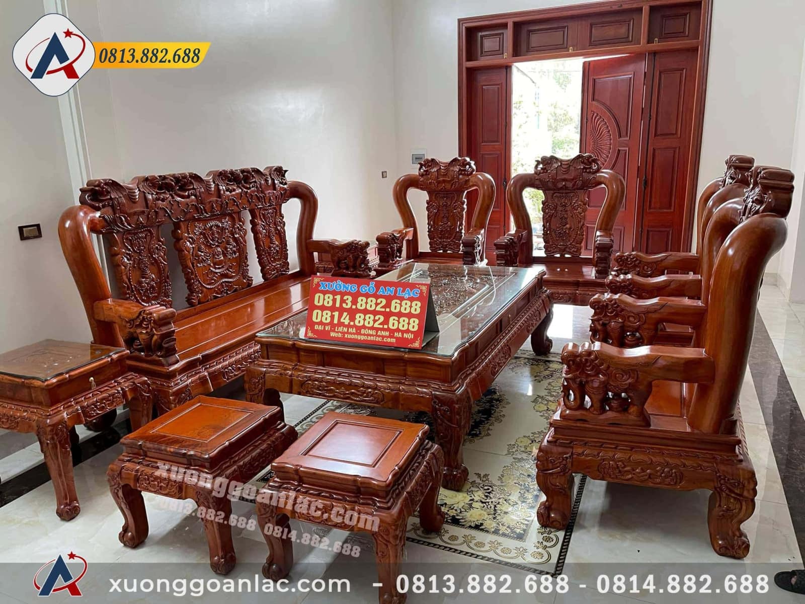Kinh nghiệm lựa chọn bàn ghế phòng khách phù hợp với nhu cầu 25 Bộ Bàn Ghế Quốc Voi Tay 14 Gỗ Hương Đá gồm 10 món