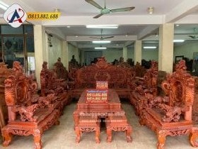 Bộ Bàn Ghế Rồng Đỉnh Gỗ Hương 12 Món