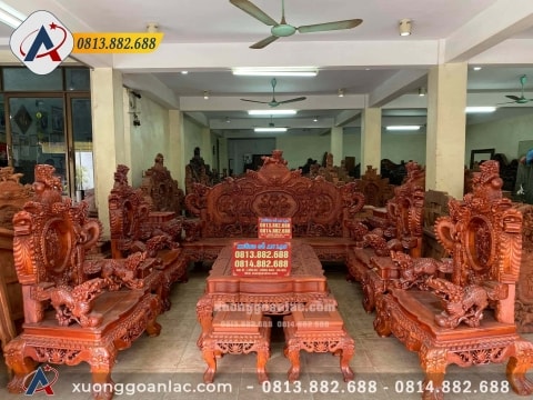 Bộ Bàn Ghế Rồng Đỉnh Gỗ Hương 12 Món