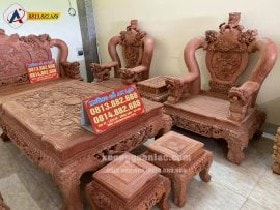 Mặt trước ghế đơn Bộ Nghê Bảo Đỉnh Gỗ Hương Đá Cột 16