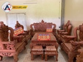 Bộ Nghê Bảo Đỉnh Gỗ Hương Đá Cột 16
