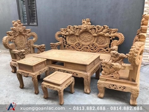 Bộ quốc nghê phong thủy gỗ cẩm vàng đục