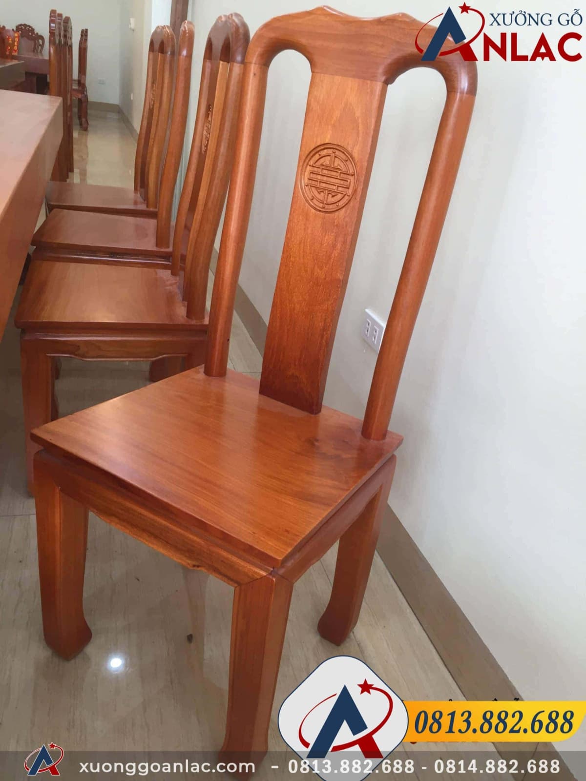 Ghế ăn chữ thọ gỗ Gõ Đỏ Pachy 11 Ghế ăn chữ thọ gỗ Gõ Đỏ nhìn nghiêng