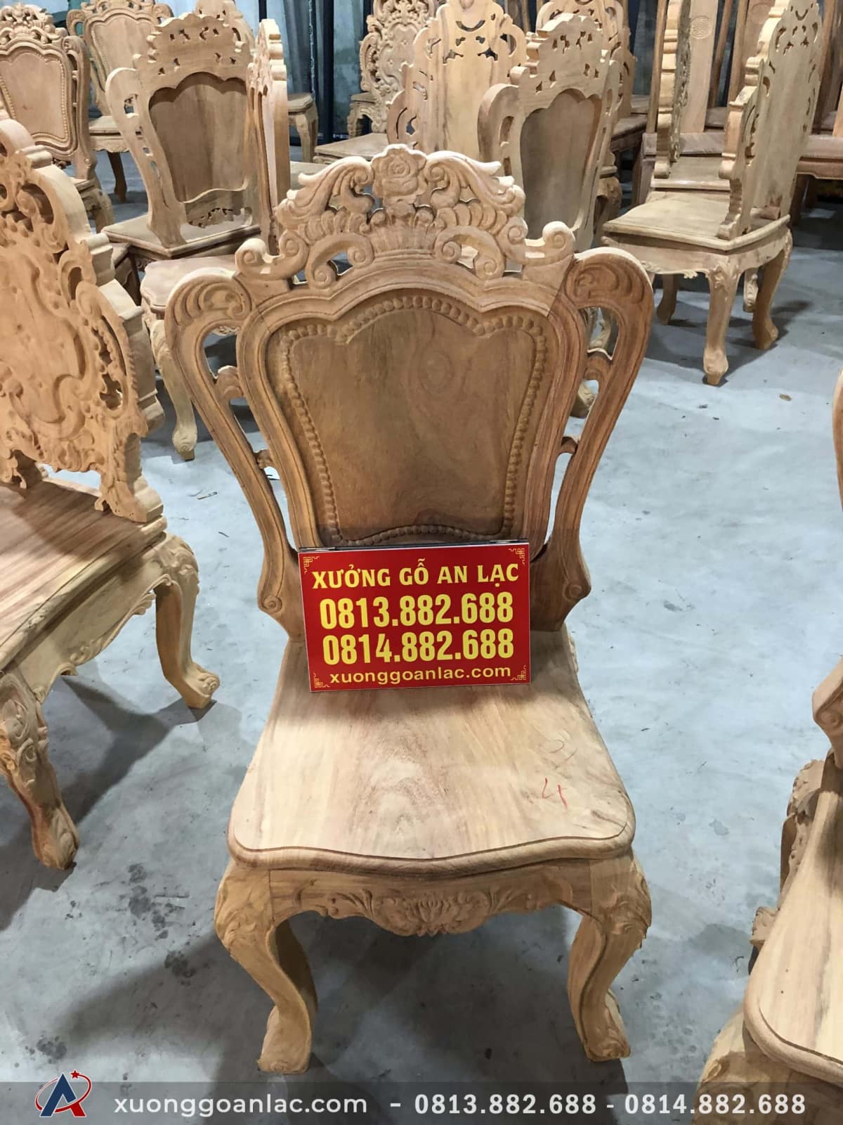Ghế ăn hoa lá tây gỗ gõ đỏ hàng thường 43 tựa và mặt mộc ghế ăn hoa lá tây
