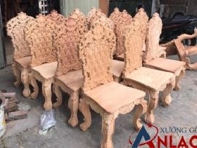 Ghế ăn Hoàng gia louis tựa phẳng vách trám 9 Ghế ăn hoàng gia louis giả da để mộc