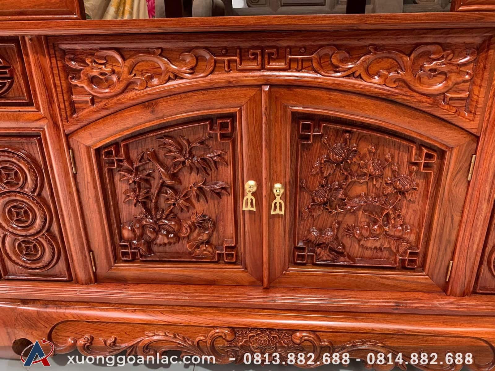 Kệ tivi Sừng Trâu gỗ hương đá hàng dày cánh đục sâu dài 2m4 16 Tủ giữa Kệ tivi gỗ hương đá hàng dày cánh đục sâu dài 2m4