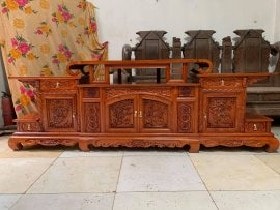 Kệ tivi gỗ hương đá hàng dày cánh đục sâu dài 2m4