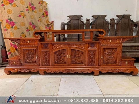 Kệ tivi gỗ hương đá hàng dày cánh đục sâu dài 2m4