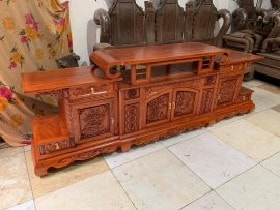 Kệ tivi Sừng Trâu gỗ hương đá hàng dày cánh đục sâu dài 2m4 8 Góc nghiêng Kệ tivi gỗ hương đá hàng dày cánh đục sâu dài 2m4