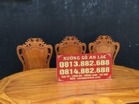 Bộ bàn ăn 8 ghế gỗ gõ đỏ Louis Hoa Hồng mặt tràn bầu dục (Chị Phượng, Lai Châu) 6 Mặt bàn vân cực đẹp