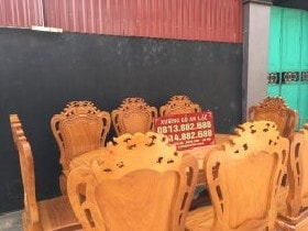 Bộ bàn ăn 8 ghế gỗ gõ đỏ Louis Hoa Hồng mặt tràn bầu dục (Chị Phượng, Lai Châu) 9 ban an 8 ghe louis hoa hong bau duc 2