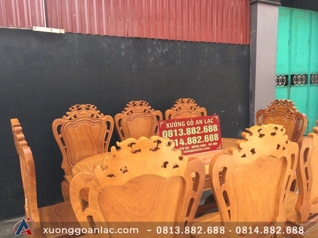 Bộ bàn ăn 8 ghế gỗ gõ đỏ Louis Hoa Hồng mặt tràn bầu dục (Chị Phượng, Lai Châu) 12 ban an 8 ghe louis hoa hong bau duc 2