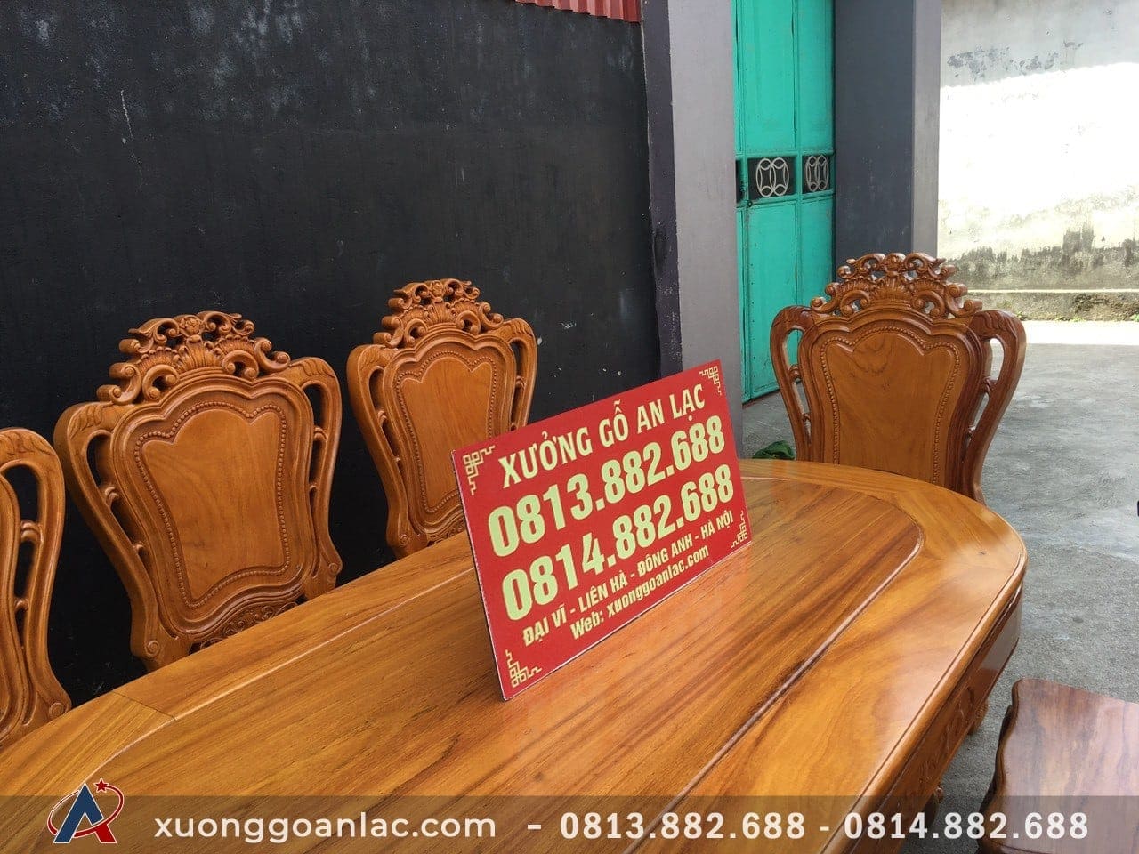 Bộ bàn ăn 8 ghế gỗ gõ đỏ Louis Hoa Hồng mặt tràn bầu dục (Chị Phượng, Lai Châu) 11 Bàn ăn bộ 8 ghế KT 1m8x90cm, chân trụ đôi kiểu dáng 3 kiềng vững chãi