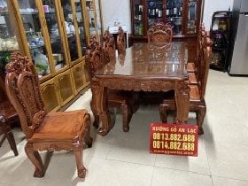 Bàn ăn 8 ghế mẫu Louis Hoàng Gia đục hoa hồng 2 mặt gỗ hương đá - Gia đình anh Sơn chị Nguyệt ở Quảng Ninh 9 Bàn ăn 8 ghế mẫu Louis Hoàng Gia đục hoa hồng 2 mặt gỗ hương đá