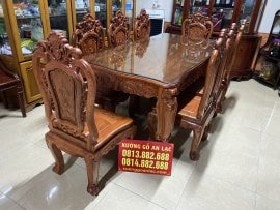 Bàn ăn 8 ghế mẫu Louis Hoàng Gia đục hoa hồng 2 mặt gỗ hương đá Anh Sơn Chị Nguyệt
